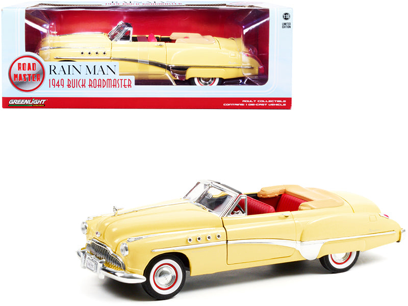 1949 Buick Roadmaster Convertible (Charlie Babbitt's) Yellow with Red Interior "Rain Man" (1988) Movie 1/18 Diecast Model Car by Greenlight-DiecastModeler.com