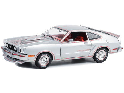 1978 Ford Mustang II King Cobra Silver Metallic with Red and Black Hood Stripes 1/18 Diecast Model Car by Greenlight-DiecastModeler.com