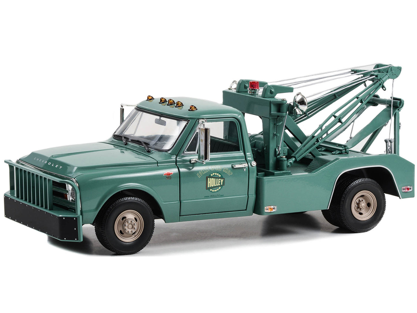 1967 Chevrolet C-30 Dually Wrecker Tow Truck "Holley Speed Shop" Green 1/18 Diecast Model Car by Greenlight-DiecastModeler.com