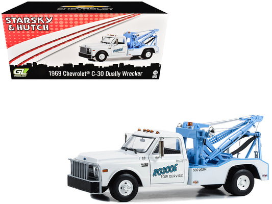 1969 Chevrolet C-30 Dually Wrecker Tow Truck "Roscoe Tow Service" White "Starsky and Hutch" (1975-1979) TV Series 1/18 Diecast Model Car by Greenlight-DiecastModeler.com