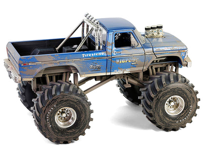 1974 Ford F-250 Monster Truck with 66-Inch Tires Blue "Bigfoot #1" (Dirty Version) "Kings of Crunch" Series 1/18 Diecast Model Car by Greenlight