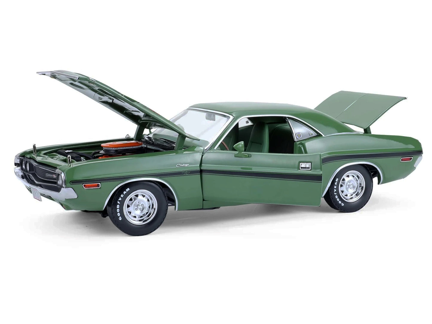 1970 Dodge Challenger R/T Hemi F8 Green with Black Stripes and Green Interior "Mr. Norm's Challenger" 1/18 Diecast Model Car by Greenlight-DiecastModeler.com