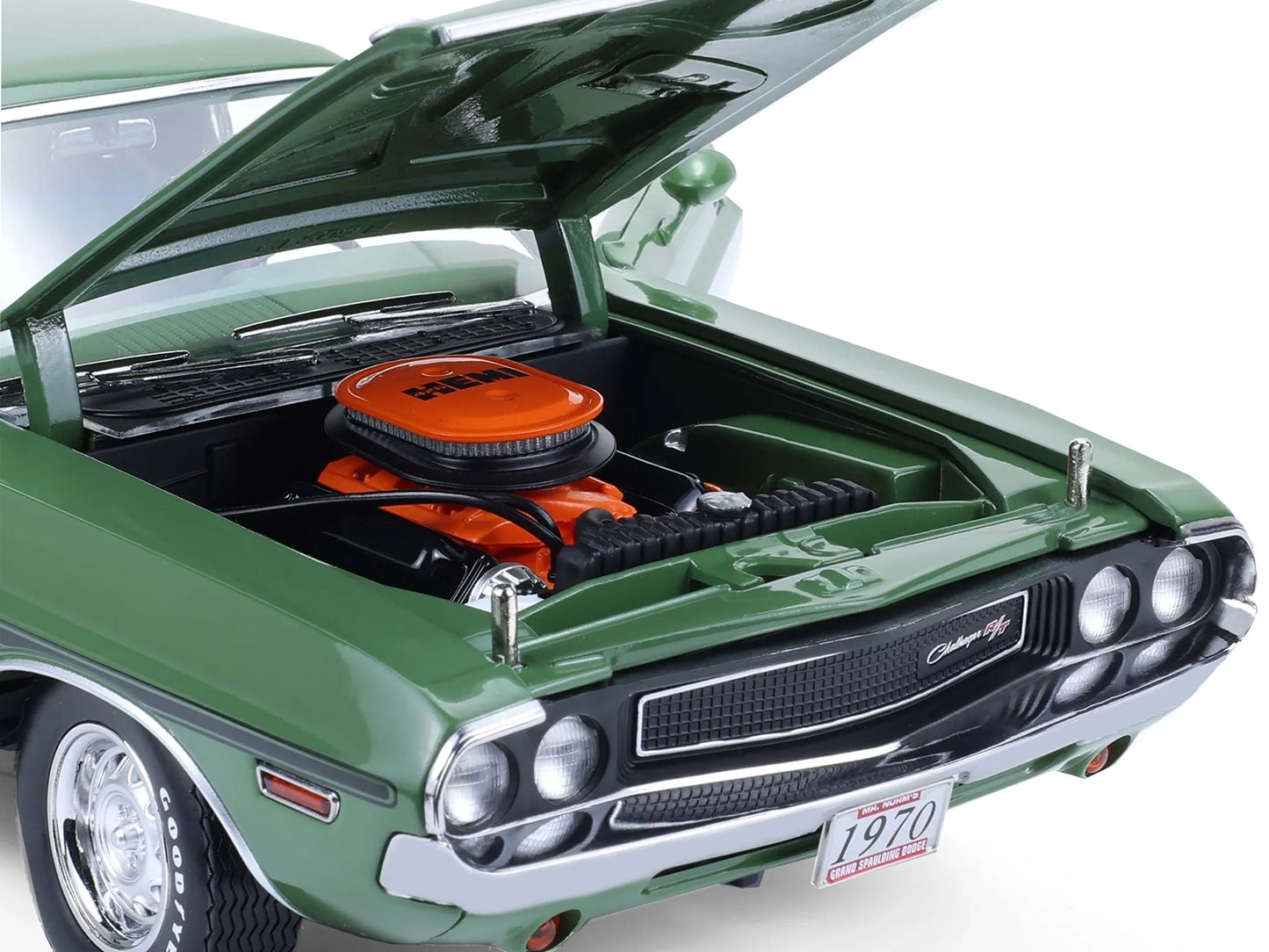 1970 Dodge Challenger R/T Hemi F8 Green with Black Stripes and Green Interior "Mr. Norm's Challenger" 1/18 Diecast Model Car by Greenlight-DiecastModeler.com