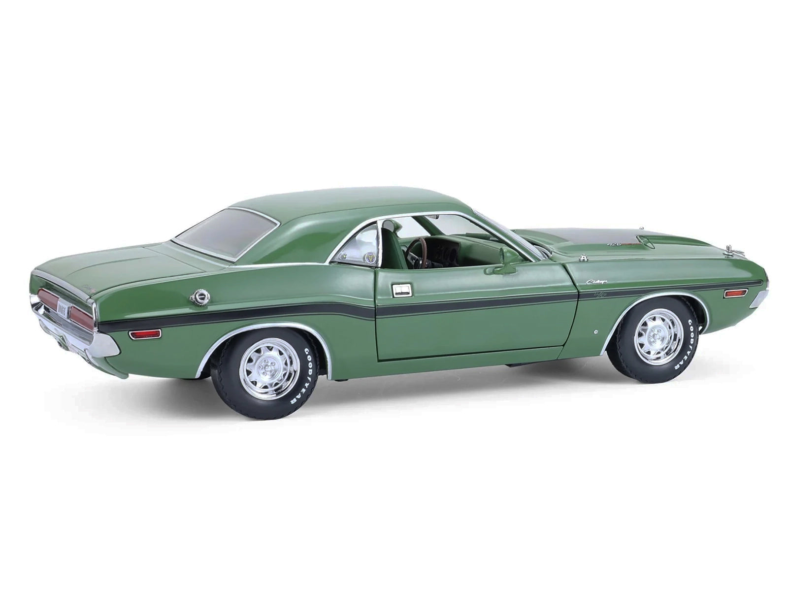 1970 Dodge Challenger R/T Hemi F8 Green with Black Stripes and Green Interior "Mr. Norm's Challenger" 1/18 Diecast Model Car by Greenlight-DiecastModeler.com
