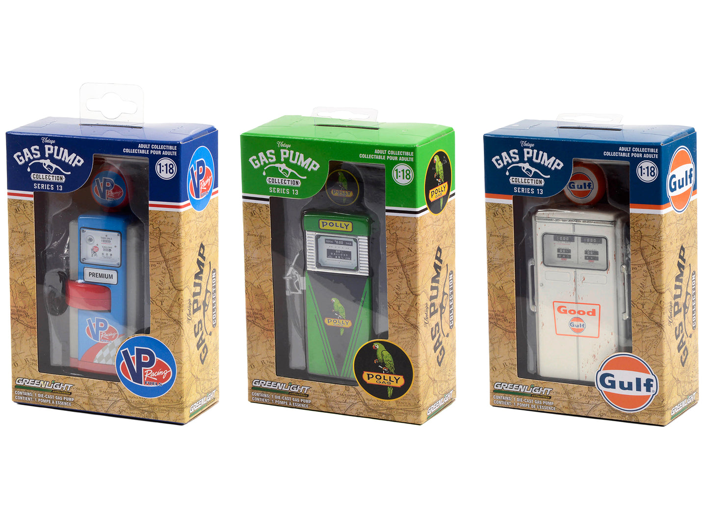 "Vintage Gas Pump" Set of 3 Pumps Series 13 1/18 Diecast Models by Greenlight-DiecastModeler.com