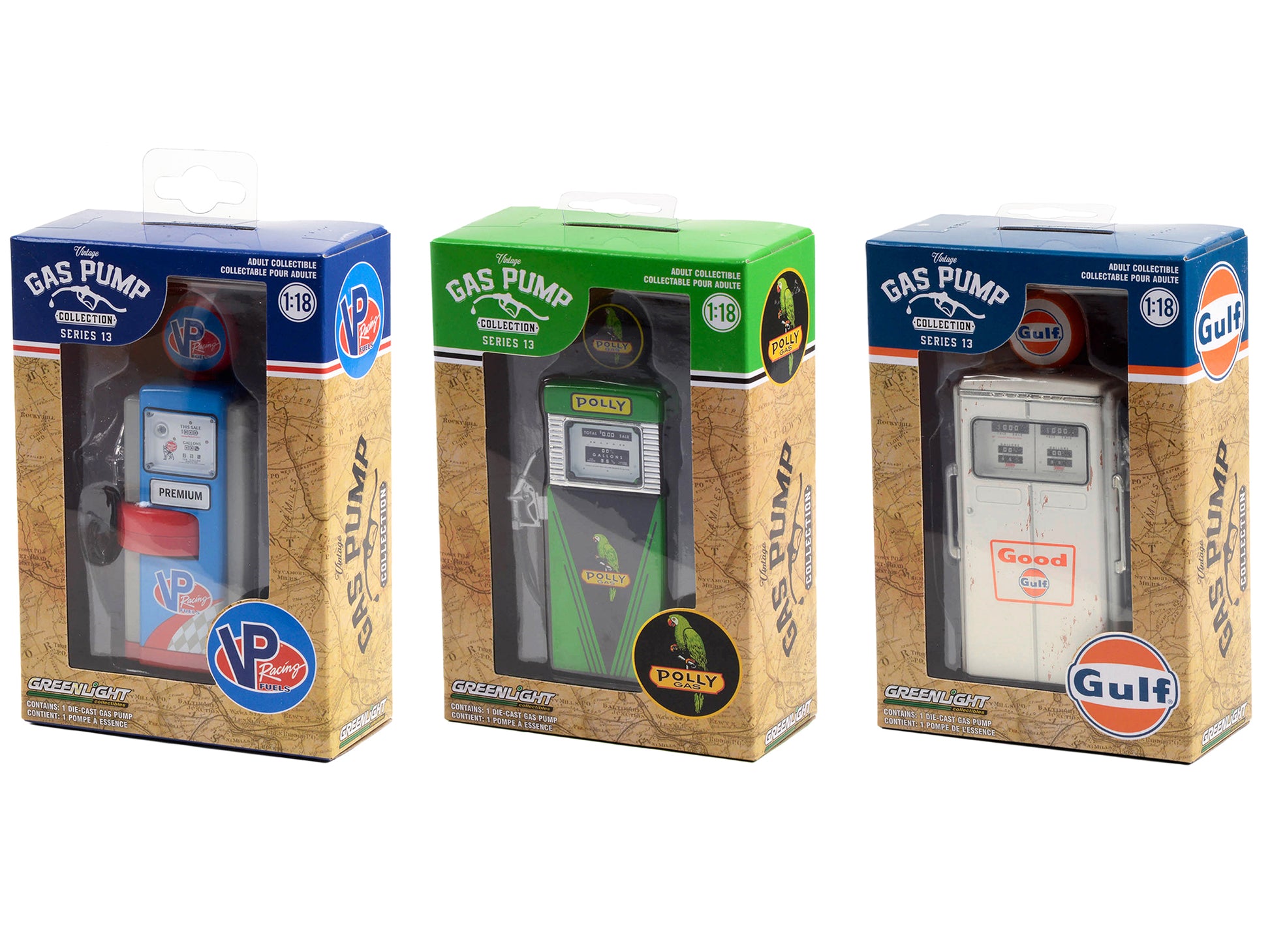 "Vintage Gas Pump" Set of 3 Pumps Series 13 1/18 Diecast Models by Greenlight-DiecastModeler.com