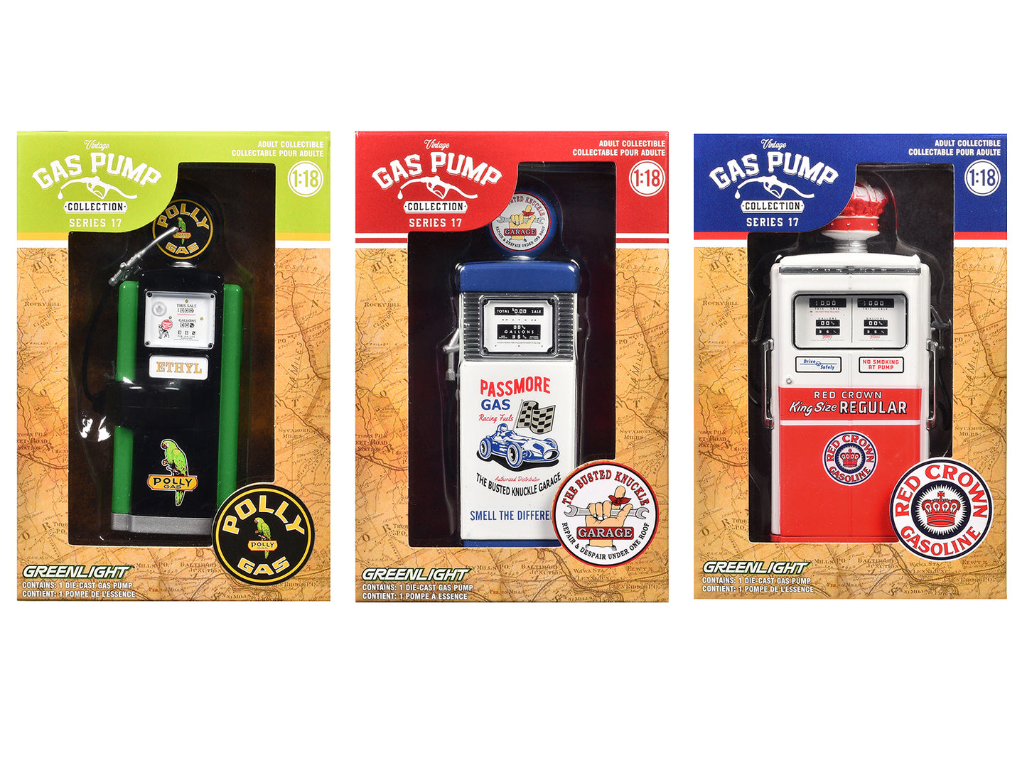 "Vintage Gas Pumps" Series 17 Set of 3 Pumps 1/18 Diecast Models by Greenlight
