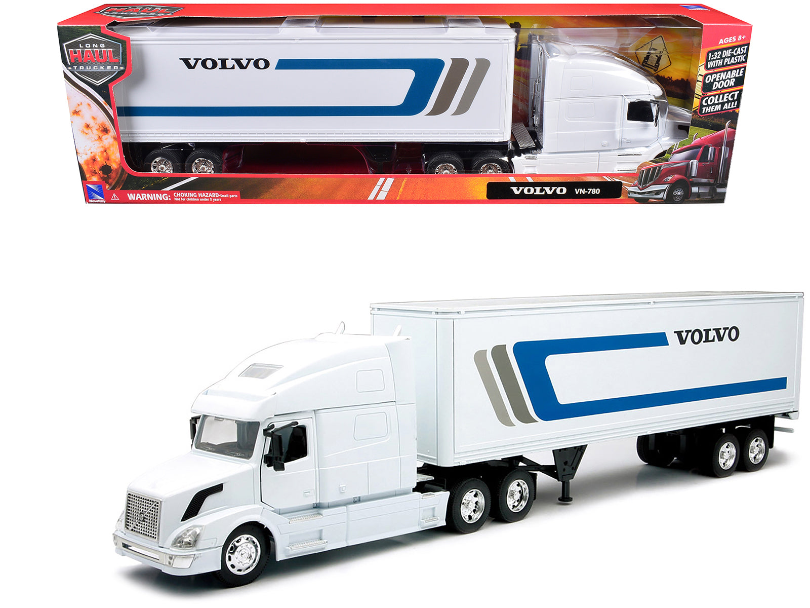 Volvo VN-780 Truck with Dry Van Trailer White "Long Haul Truckers" Series 1/32 Diecast Model by New Ray-DiecastModeler.com