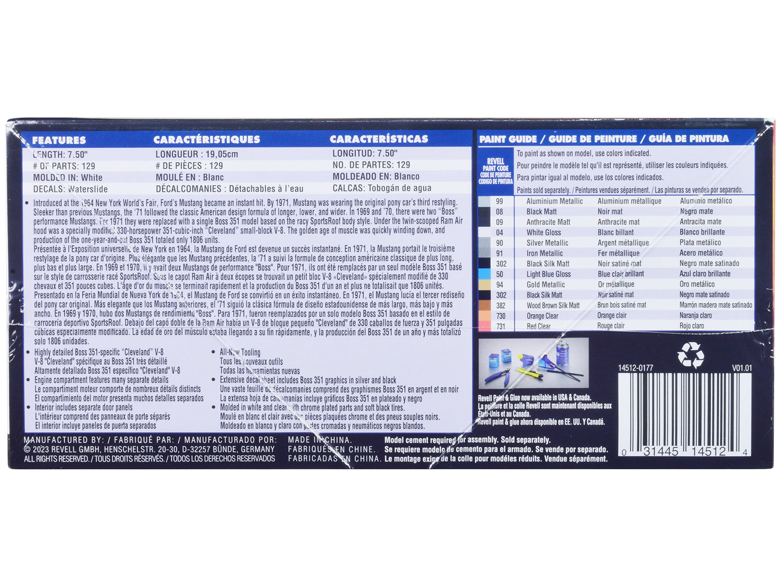 Level 4 Model Kit 1971 Ford Mustang Boss 351 1/25 Scale Model by Revell-DiecastModeler.com