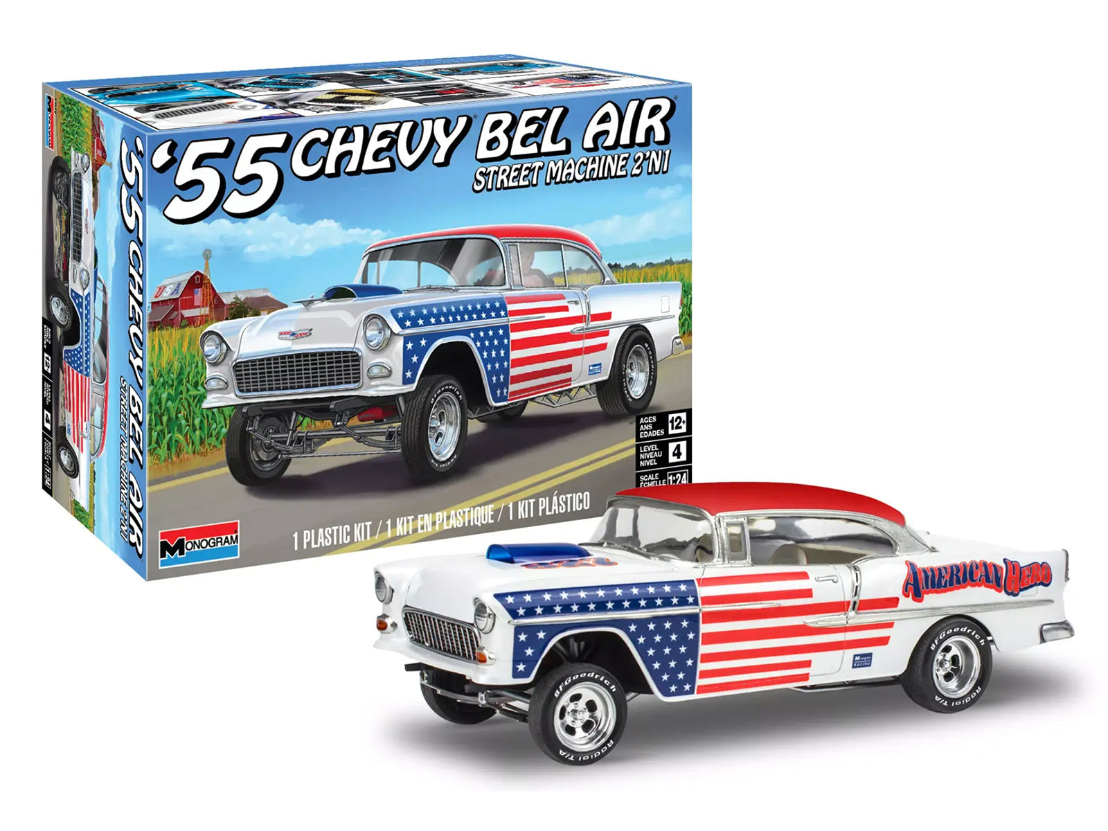 Level 4 Model Kit 1955 Chevrolet Bel Air Street Machine 2-in-1 Kit 1/24 Scale Model by Revell-DiecastModeler.com