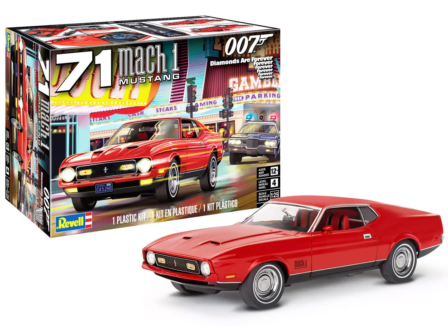 Level 4 Model Kit 1971 Ford Mustang Mach 1 James Bond 007 "Diamonds Are Forever" (1971) Movie 1/25 Scale Model by Revell-DiecastModeler.com