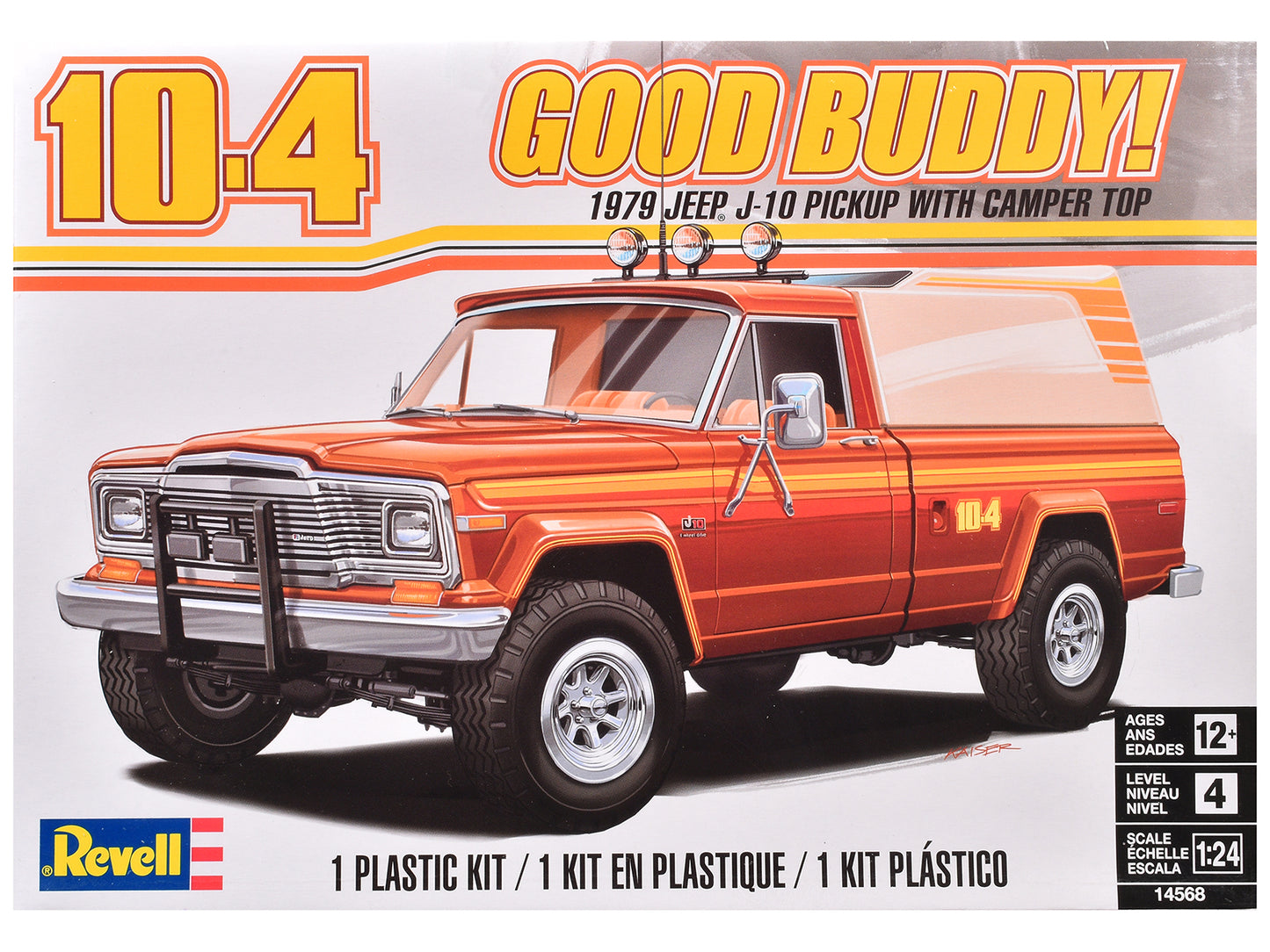 Level 4 Model Kit 1979 Jeep J-10 Pickup Truck with Camper Top 1/24 Scale Model by Revell-DiecastModeler.com