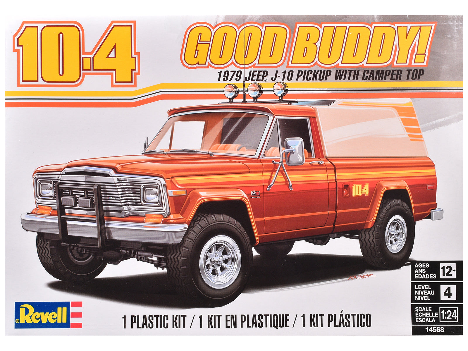 Level 4 Model Kit 1979 Jeep J-10 Pickup Truck with Camper Top 1/24 Scale Model by Revell-DiecastModeler.com