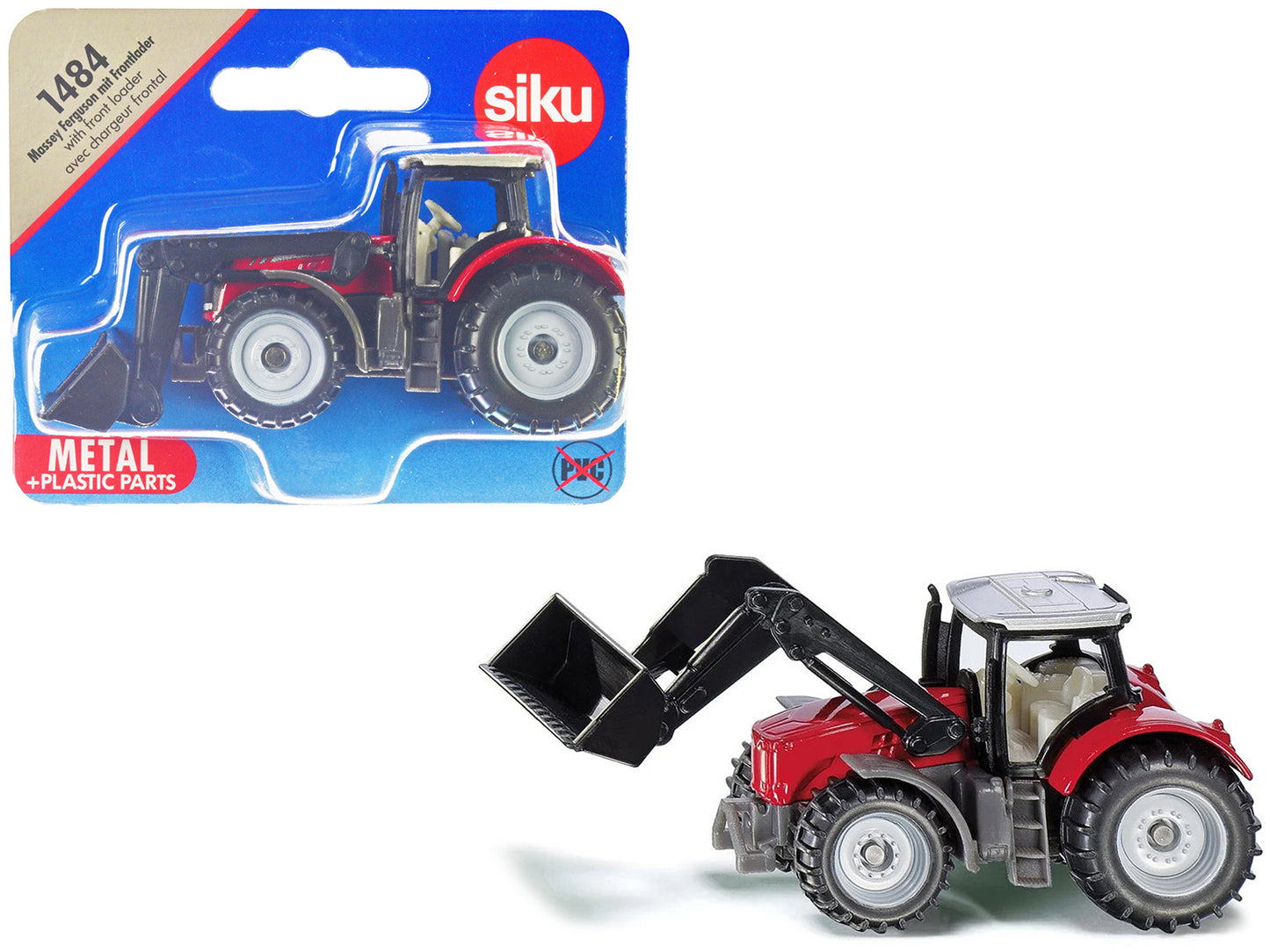 Massey Ferguson Tractor with Front Loader Red with Silver Top Diecast Model by Siku-DiecastModeler.com