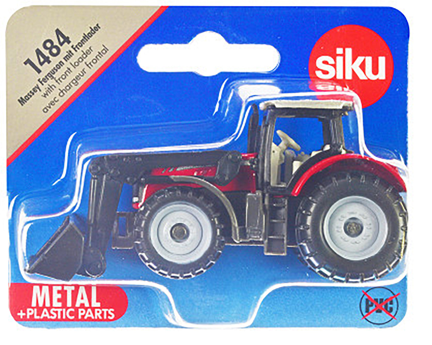 Massey Ferguson Tractor with Front Loader Red with Silver Top Diecast Model by Siku-DiecastModeler.com