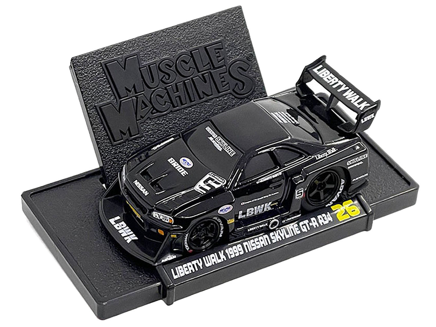 1999 Nissan Skyline GT-R (R34) #5 "Liberty Walk" Black 1/64 Diecast Model Car by Muscle Machines-DiecastModeler.com