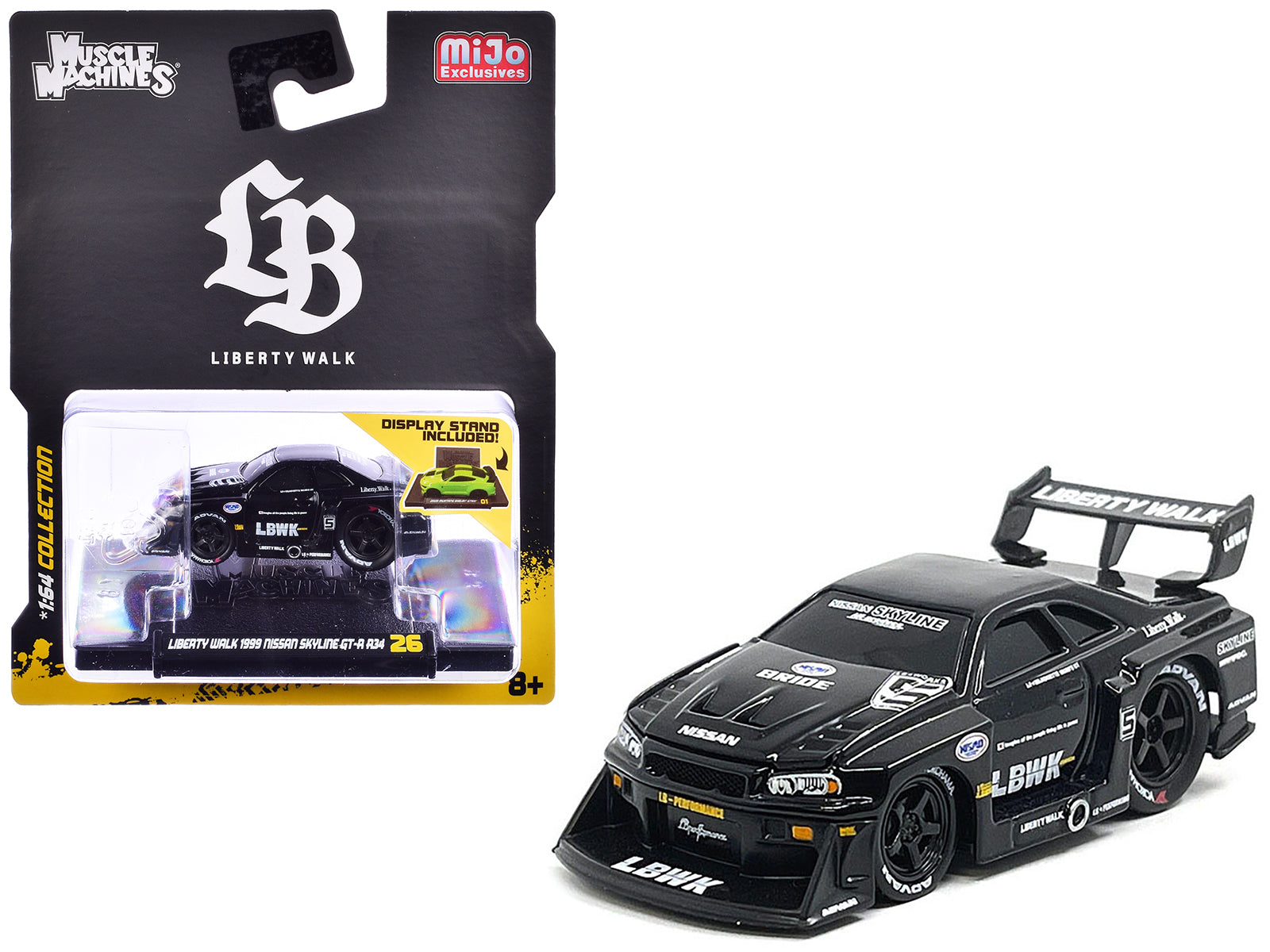 1999 Nissan Skyline GT-R (R34) #5 "Liberty Walk" Black 1/64 Diecast Model Car by Muscle Machines-DiecastModeler.com