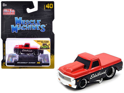 1972 Chevrolet C-10 Pickup Truck Red and Black "Edelbrock" 1/64 Diecast Model Car by Muscle Machines-DiecastModeler.com