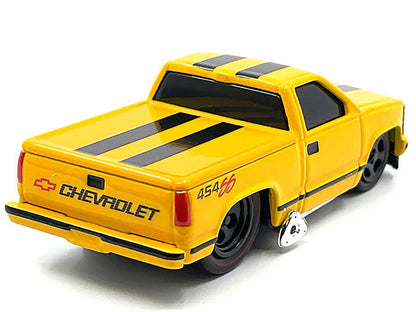 1993 Chevrolet 454 SS Pickup Truck Yellow with Black Stripes 1/64 Diecast Model Car by Muscle Machines-DiecastModeler.com