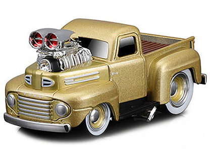 1949 Ford F1 Pickup Truck Gold Metallic 1/64 Diecast Model Car by Muscle Machines-DiecastModeler.com