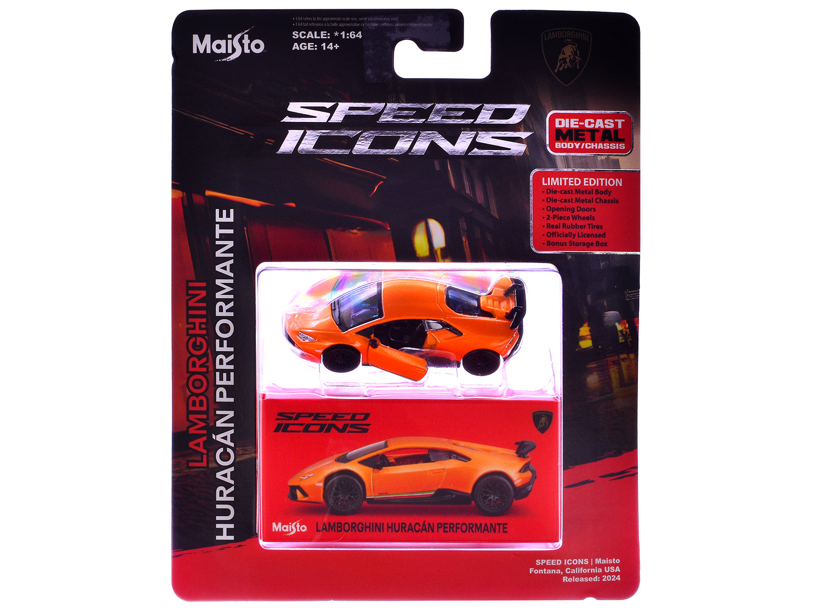 Lamborghini Huracan Performante Orange "Speed Icons" Series 1/64 Diecast Model Car by Maisto-DiecastModeler.com