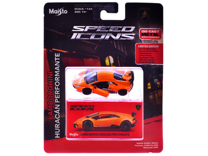 Lamborghini Huracan Performante Orange "Speed Icons" Series 1/64 Diecast Model Car by Maisto-DiecastModeler.com