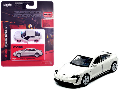 Porsche Taycan Turbo S White "Speed Icons" Series 1/64 Diecast Model Car by Maisto-DiecastModeler.com
