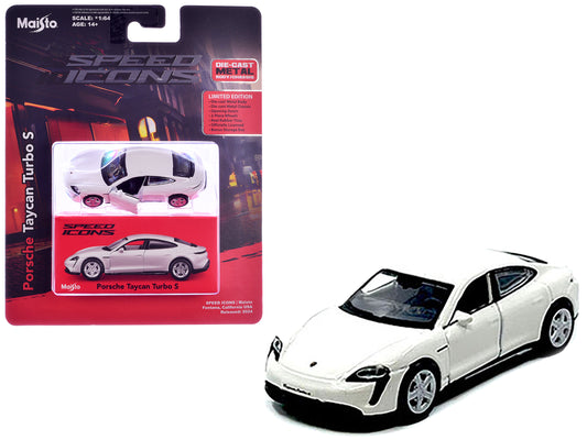 Porsche Taycan Turbo S White "Speed Icons" Series 1/64 Diecast Model Car by Maisto-DiecastModeler.com
