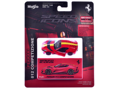 Ferrari 812 Competizione Red with Yellow Stripe "Speed Icons" Series 1/64 Diecast Model Car by Maisto