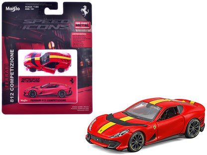 Ferrari 812 Competizione Red with Yellow Stripe "Speed Icons" Series 1/64 Diecast Model Car by Maisto