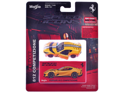 Ferrari 812 Competizione Yellow Metallic with Silver Stripe "Speed Icons" Series 1/64 Diecast Model Car by Maisto