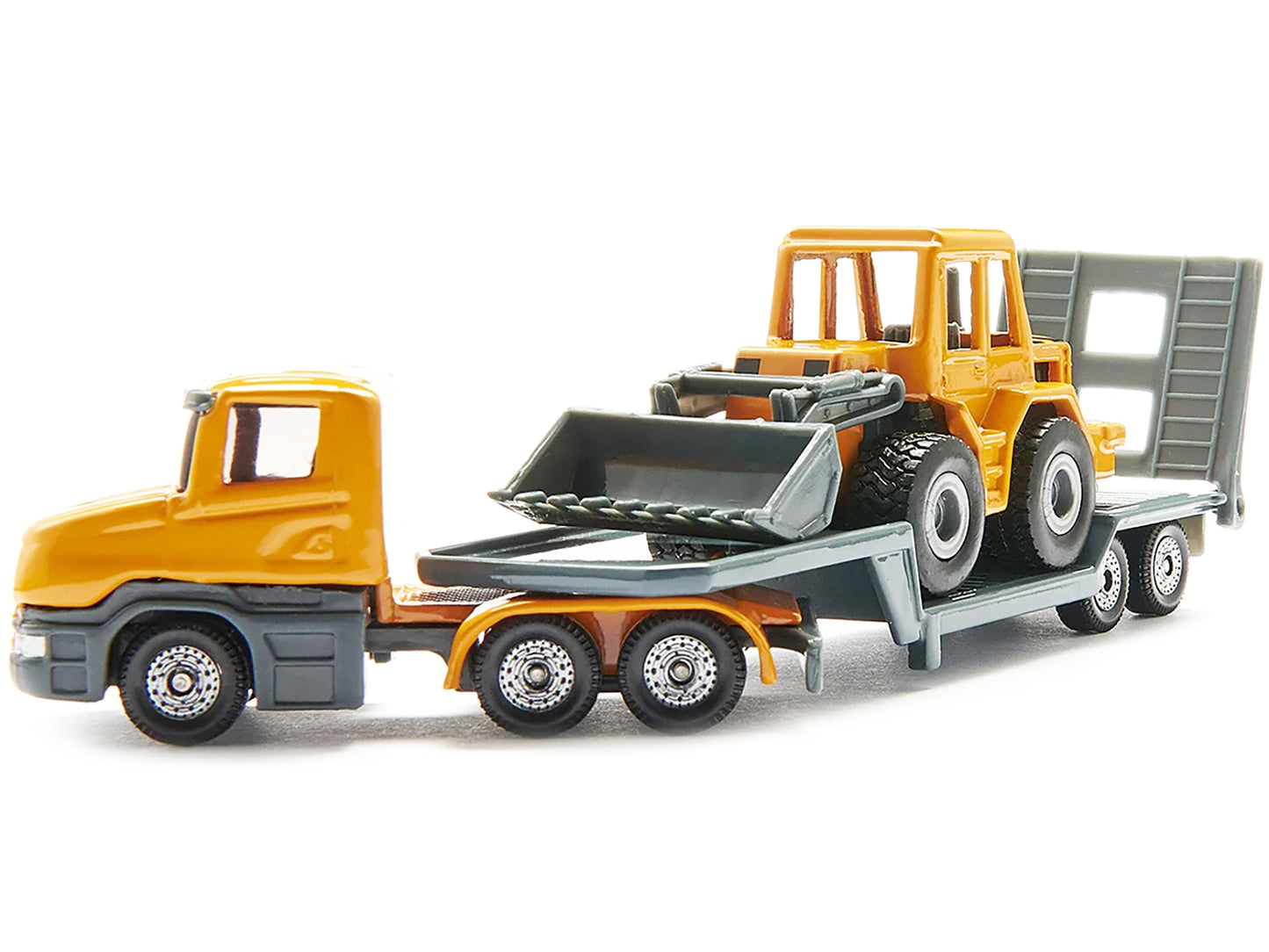 Truck with Low Loader Trailer and Front Loader Yellow Diecast Model by Siku-DiecastModeler.com
