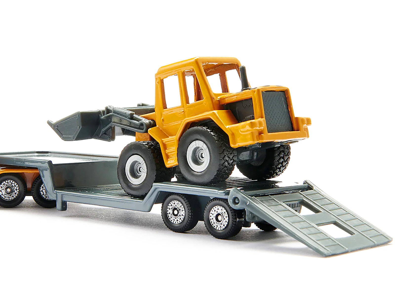Truck with Low Loader Trailer and Front Loader Yellow Diecast Model by Siku-DiecastModeler.com