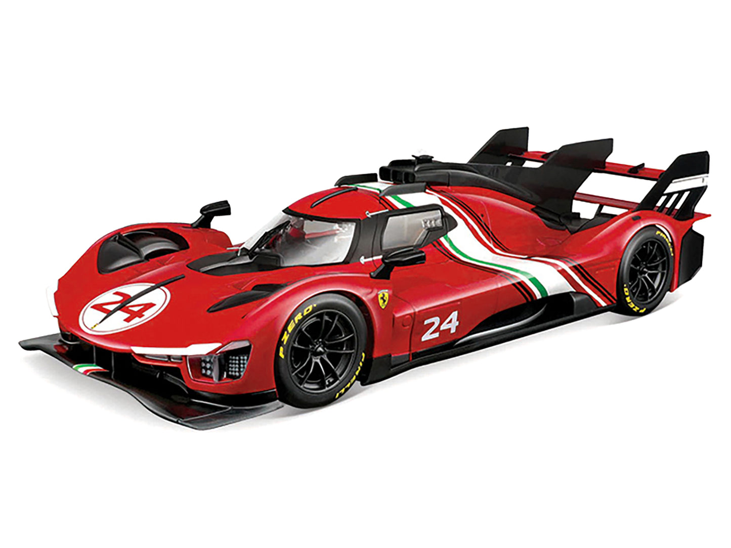 Ferrari 499P Modificata #24 Red with Italian Flag Stripes "Racing" Series 1/18 Diecast Model Car by Bburago