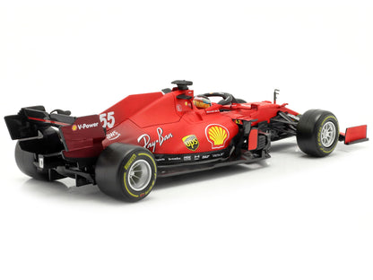 Ferrari SF21 #55 Carlos Sainz Formula One F1 Car "Ferrari Racing" Series 1/18 Diecast Model Car by Bburago-DiecastModeler.com