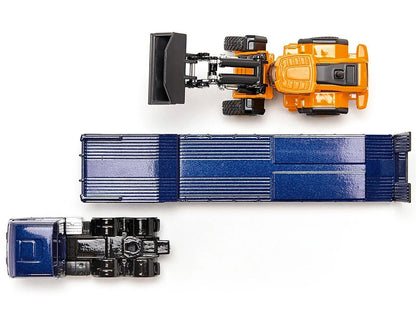 MAN Truck Blue Metallic with Low Loader Trailer and JCB 457 Wheel Loader Yellow 1/87 (HO) Diecast Model by Siku-DiecastModeler.com