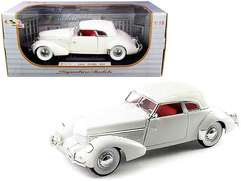 1936 Cord 810 Coupe White with Red Interior 1/18 Diecast Model Car by Signature Models-DiecastModeler.com