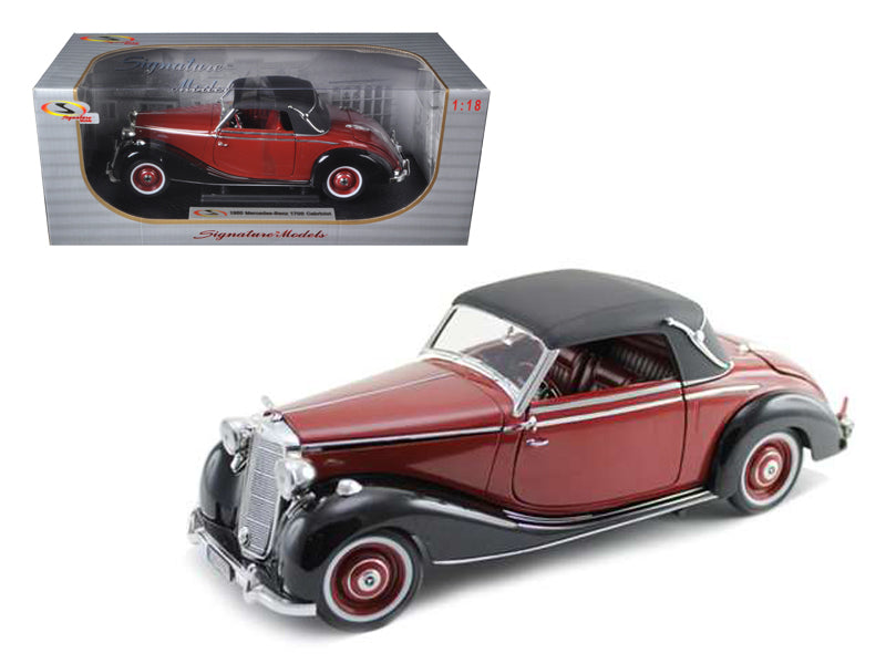1950 Mercedes Benz 170S Cabriolet Burgundy and Black 1/18 Diecast Model Car by Signature Models-DiecastModeler.com