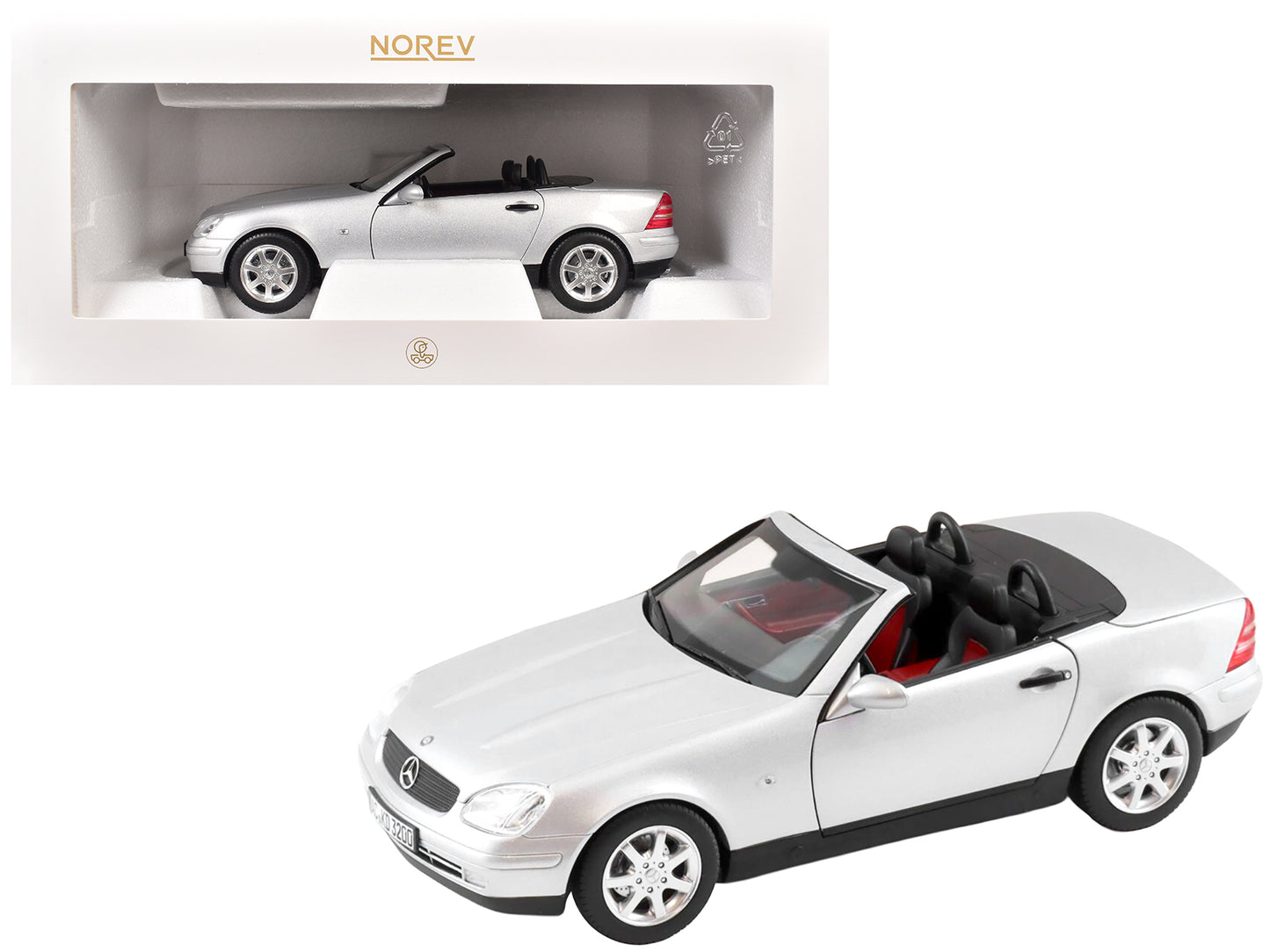 1996 Mercedes-Benz SLK Convertible Brilliant Silver Metallic 1/18 Diecast Model Car by Norev-DiecastModeler.com