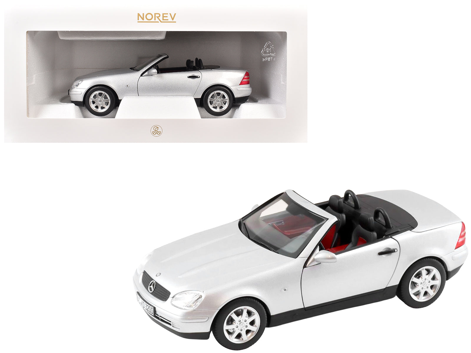1996 Mercedes-Benz SLK Convertible Brilliant Silver Metallic 1/18 Diecast Model Car by Norev-DiecastModeler.com