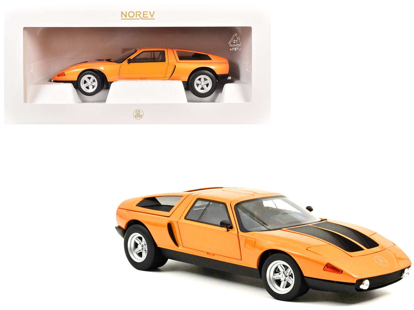 1970 Mercedes-Benz C 111/II White Autumn Metallic with Black Stripes 1/18 Diecast Model Car by Norev