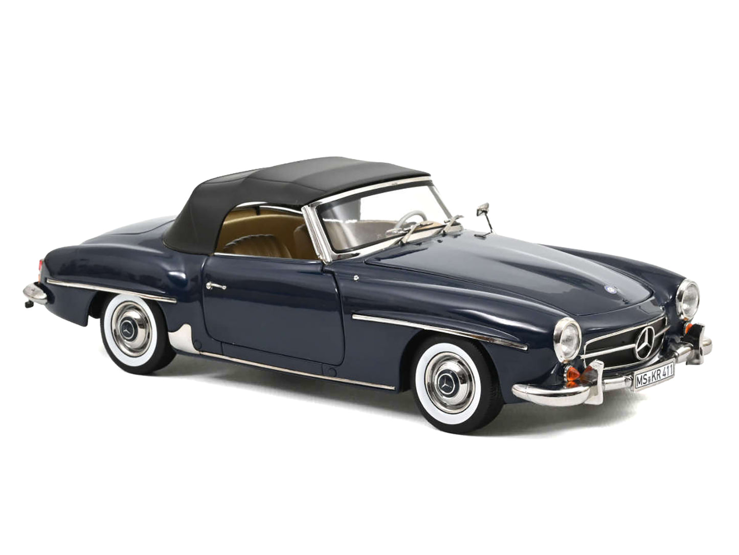 1957 Mercedes-Benz 190 SL Convertible Middle Blue with Black Top 1/18 Diecast Model Car by Norev