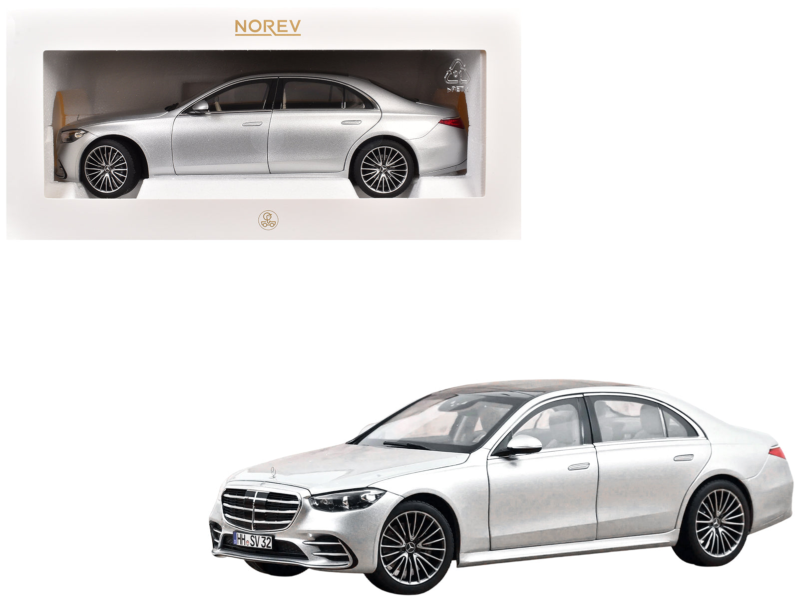 2021 Mercedes-Benz S-Class AMG Line Silver Metallic with Sunroof 1/18 Diecast Model Car by Norev-DiecastModeler.com