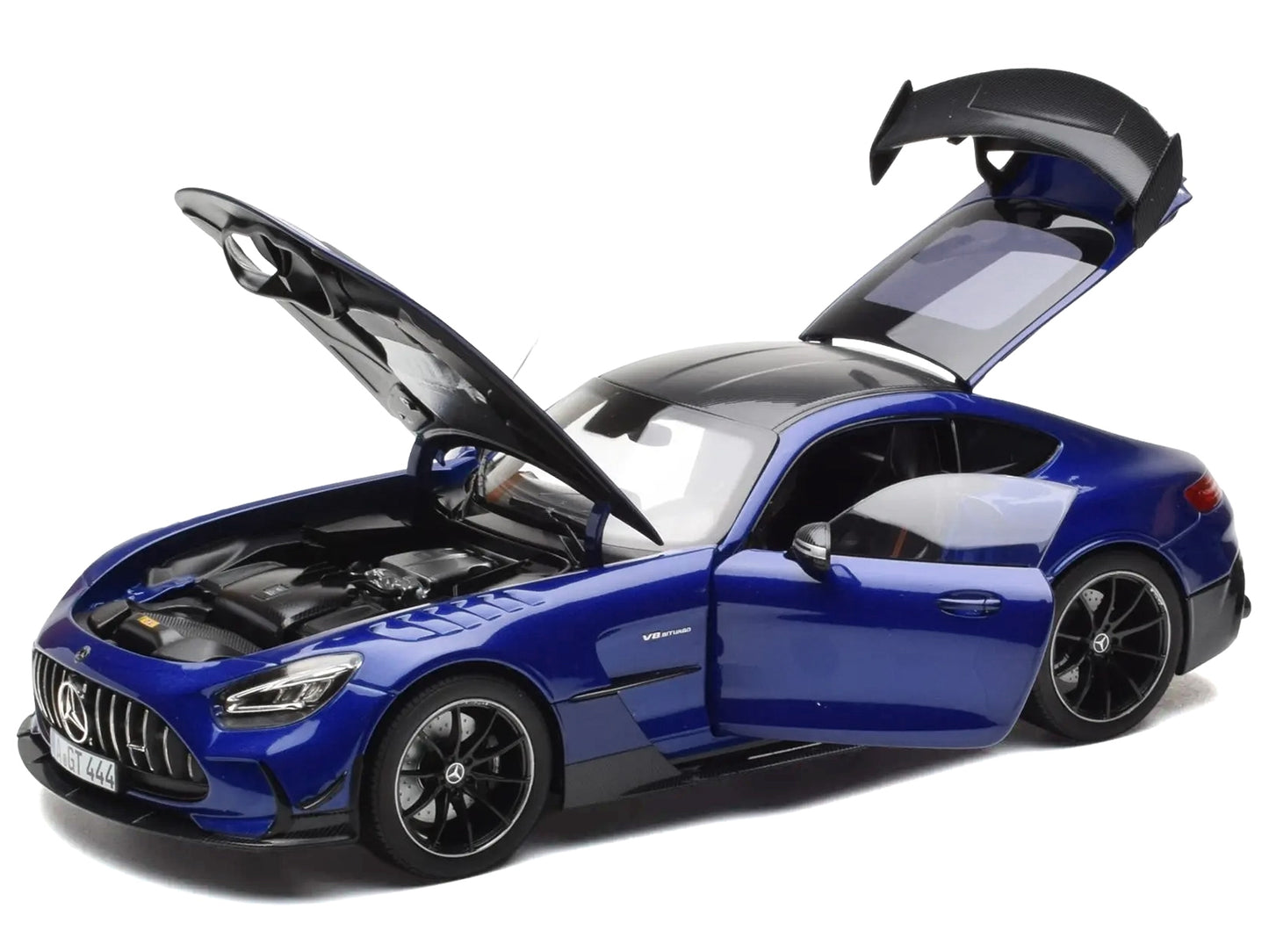 2021 Mercedes-Benz AMG GT Black Series Blue Metallic with Carbon Top and Hood Stripes 1/18 Diecast Model Car by Norev