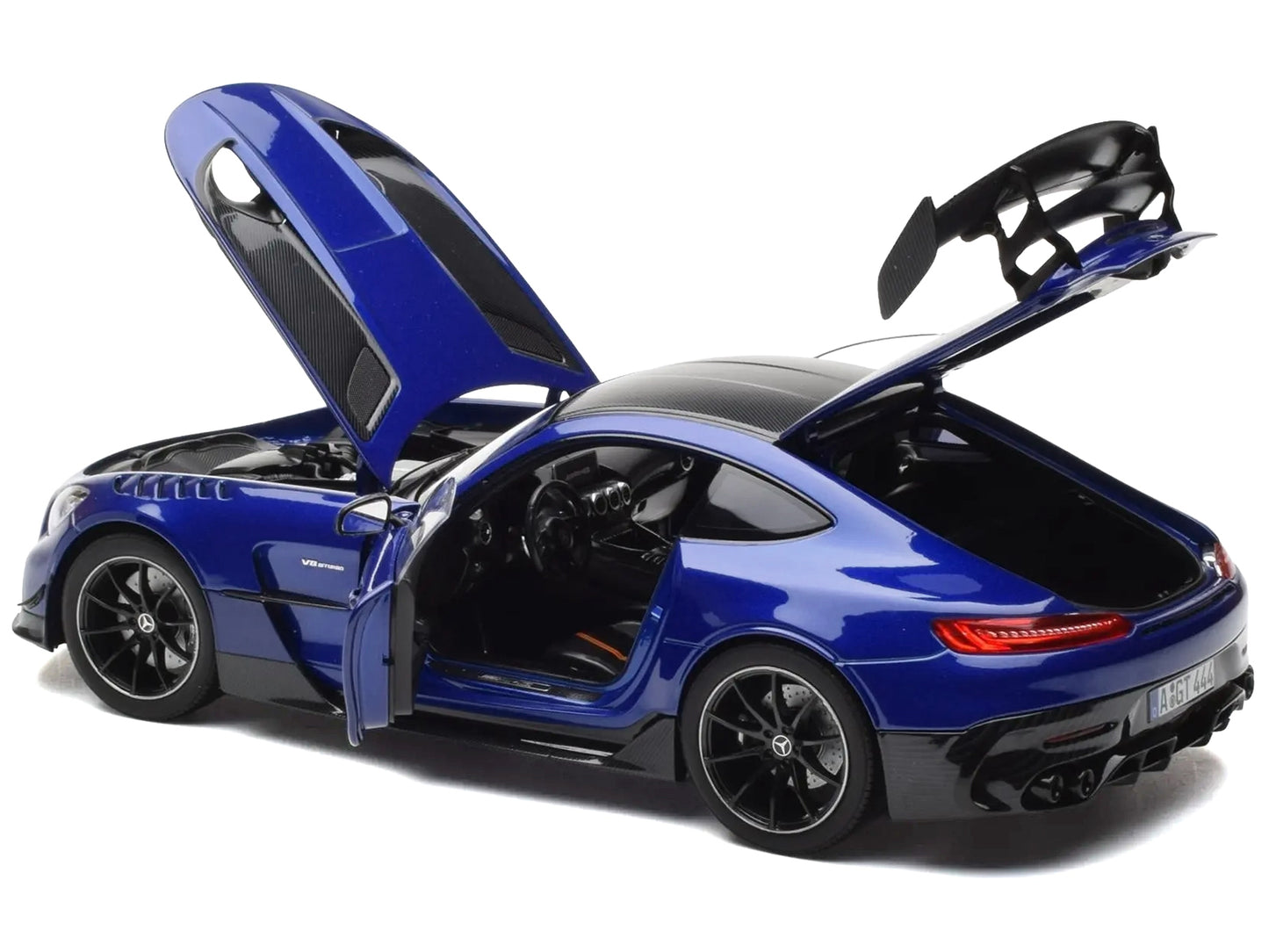 2021 Mercedes-Benz AMG GT Black Series Blue Metallic with Carbon Top and Hood Stripes 1/18 Diecast Model Car by Norev