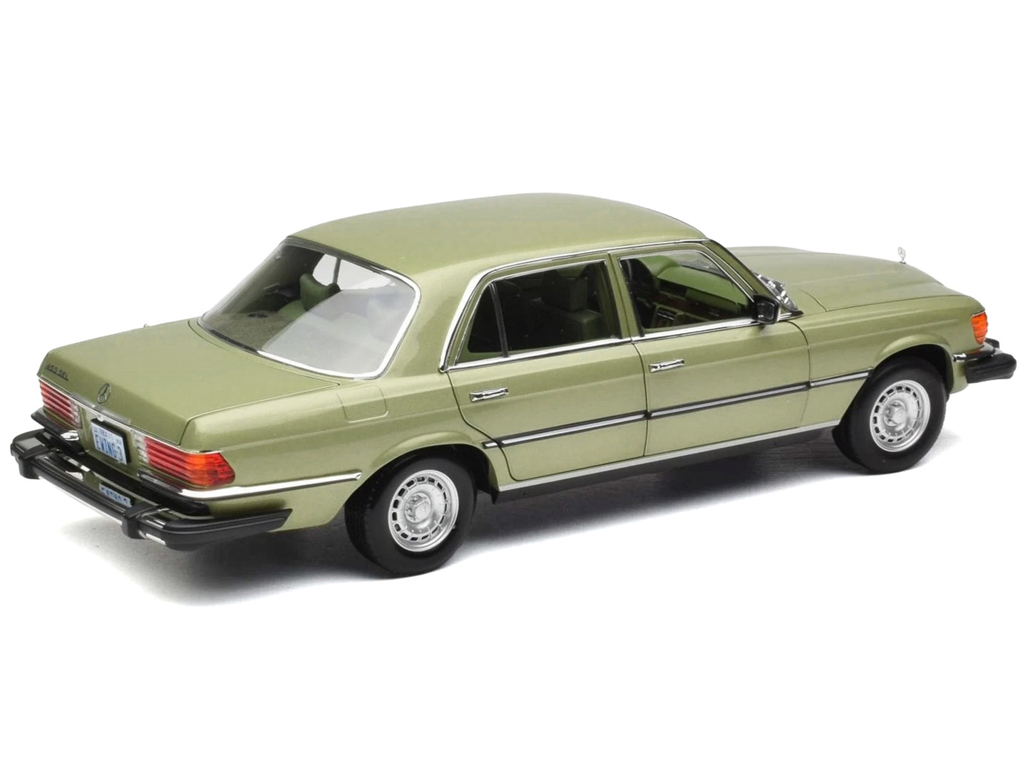 1979 Mercedes-Benz 450 SEL (US Version) Silver Green Metallic with Green Interior 1/18 Diecast Model Car by Norev
