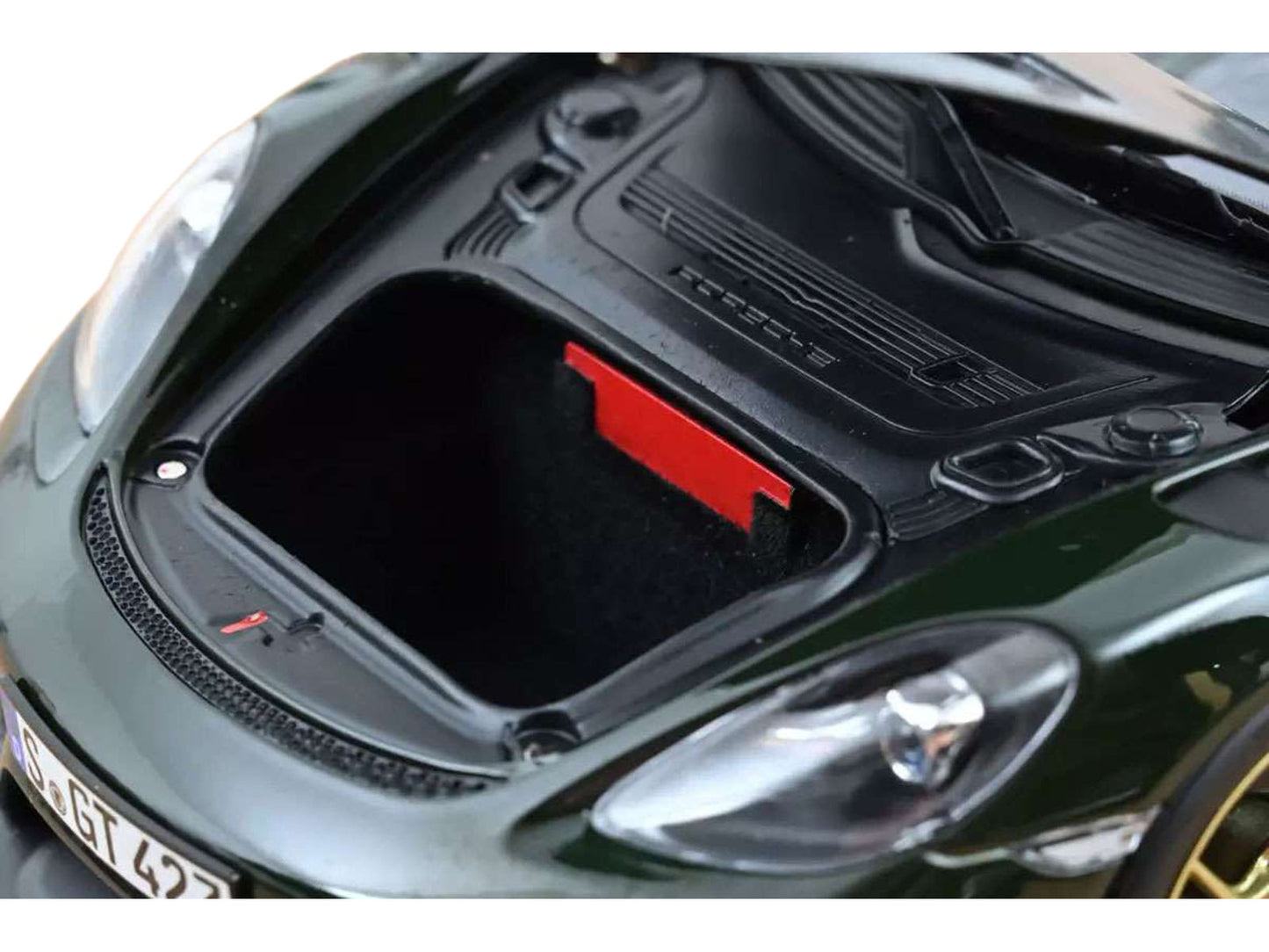 2023 Porsche Cayman GT4 RS Weissach Pack Brewster Green with Carbon Hood 1/18 Diecast Model Car by Norev