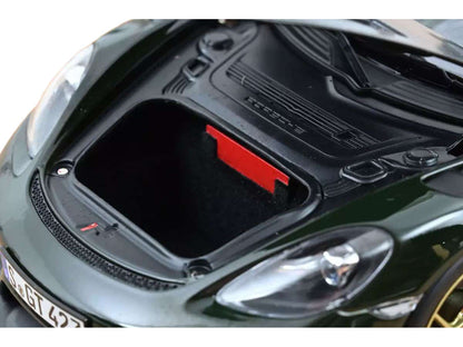 2023 Porsche Cayman GT4 RS Weissach Pack Brewster Green with Carbon Hood 1/18 Diecast Model Car by Norev