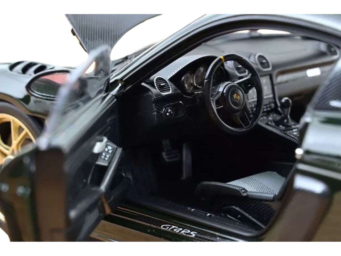 2023 Porsche Cayman GT4 RS Weissach Pack Brewster Green with Carbon Hood 1/18 Diecast Model Car by Norev