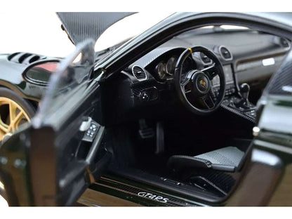 2023 Porsche Cayman GT4 RS Weissach Pack Brewster Green with Carbon Hood 1/18 Diecast Model Car by Norev